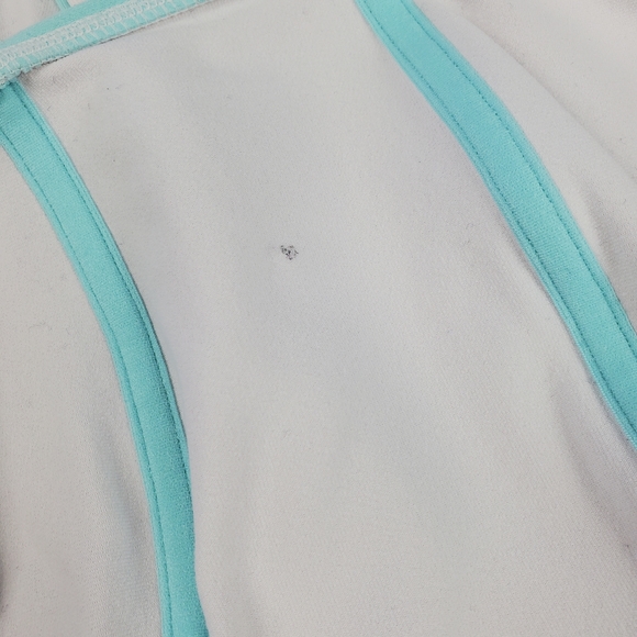 Athleta Girl White and Blue Zip Up Hooded Jacket With Thumbholes Medium 8-10 - Picture 11 of 11